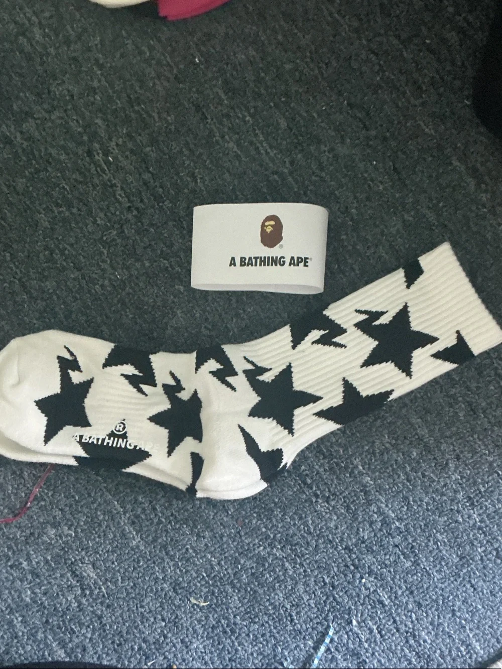 A Bathing Ape Men's White & Black Star Crew Socks